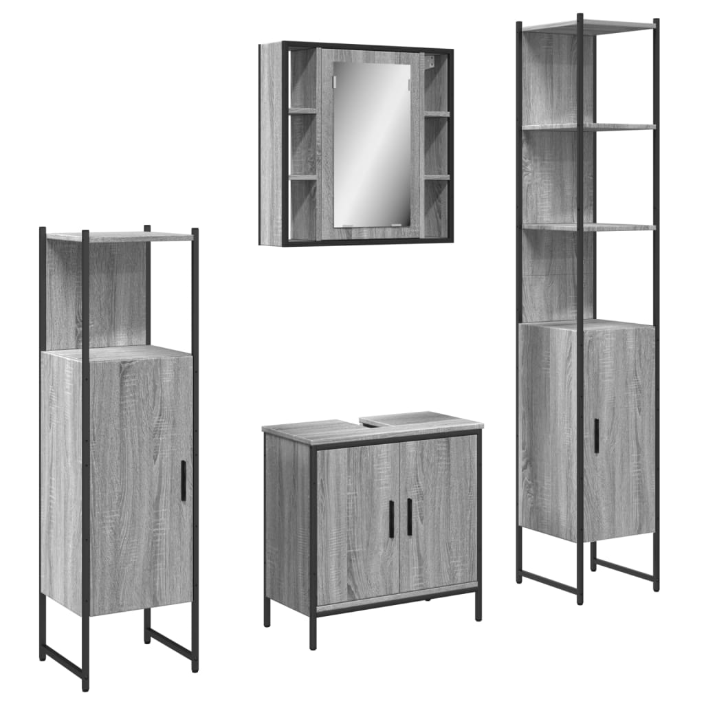 Set Dulapuri De Baie, 4 Piese, Gri Sonoma, Lemn Prelucrat