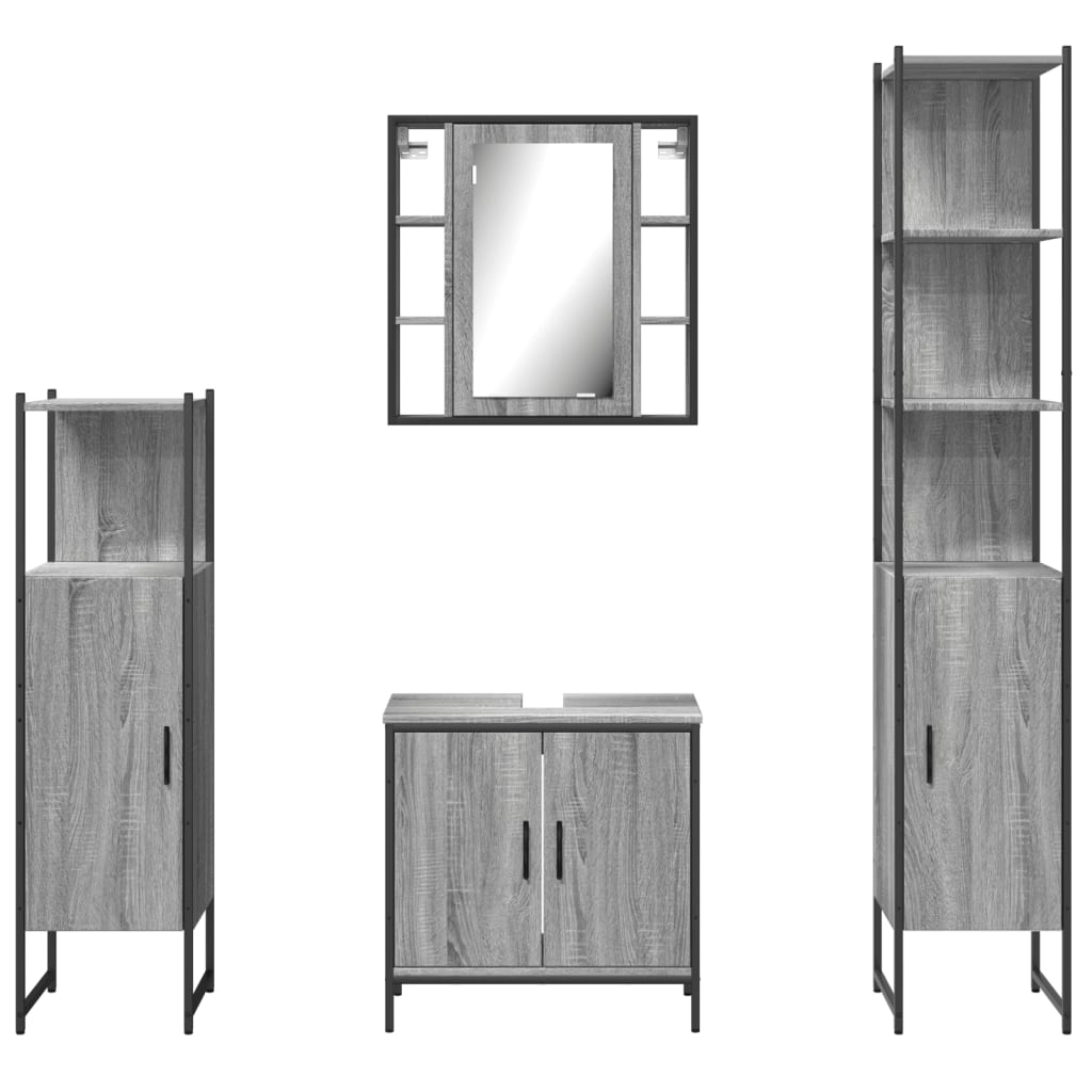 Set Dulapuri De Baie, 4 Piese, Gri Sonoma, Lemn Prelucrat
