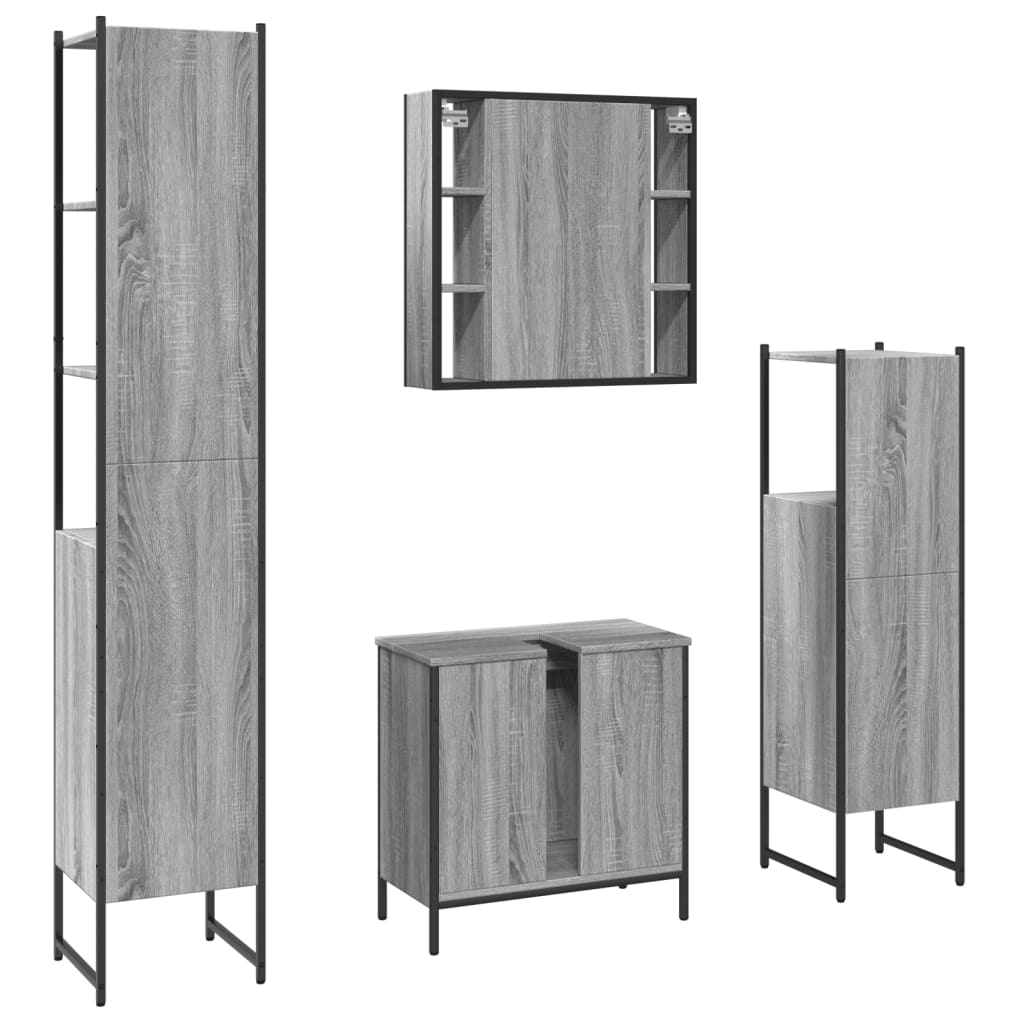 Set Dulapuri De Baie, 4 Piese, Gri Sonoma, Lemn Prelucrat