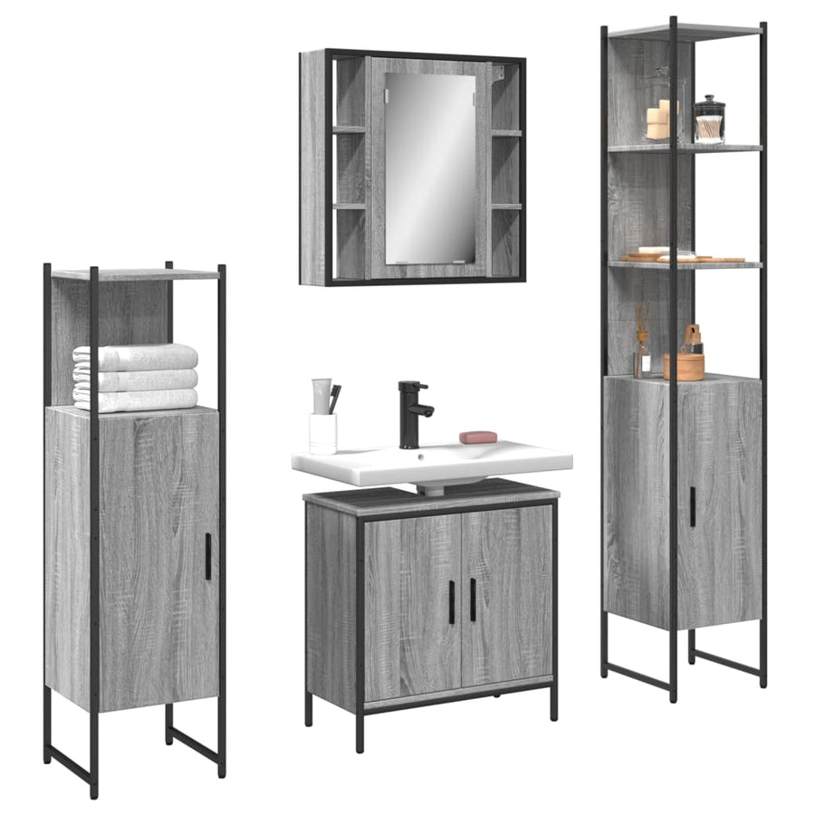 Set Dulapuri De Baie, 4 Piese, Gri Sonoma, Lemn Prelucrat