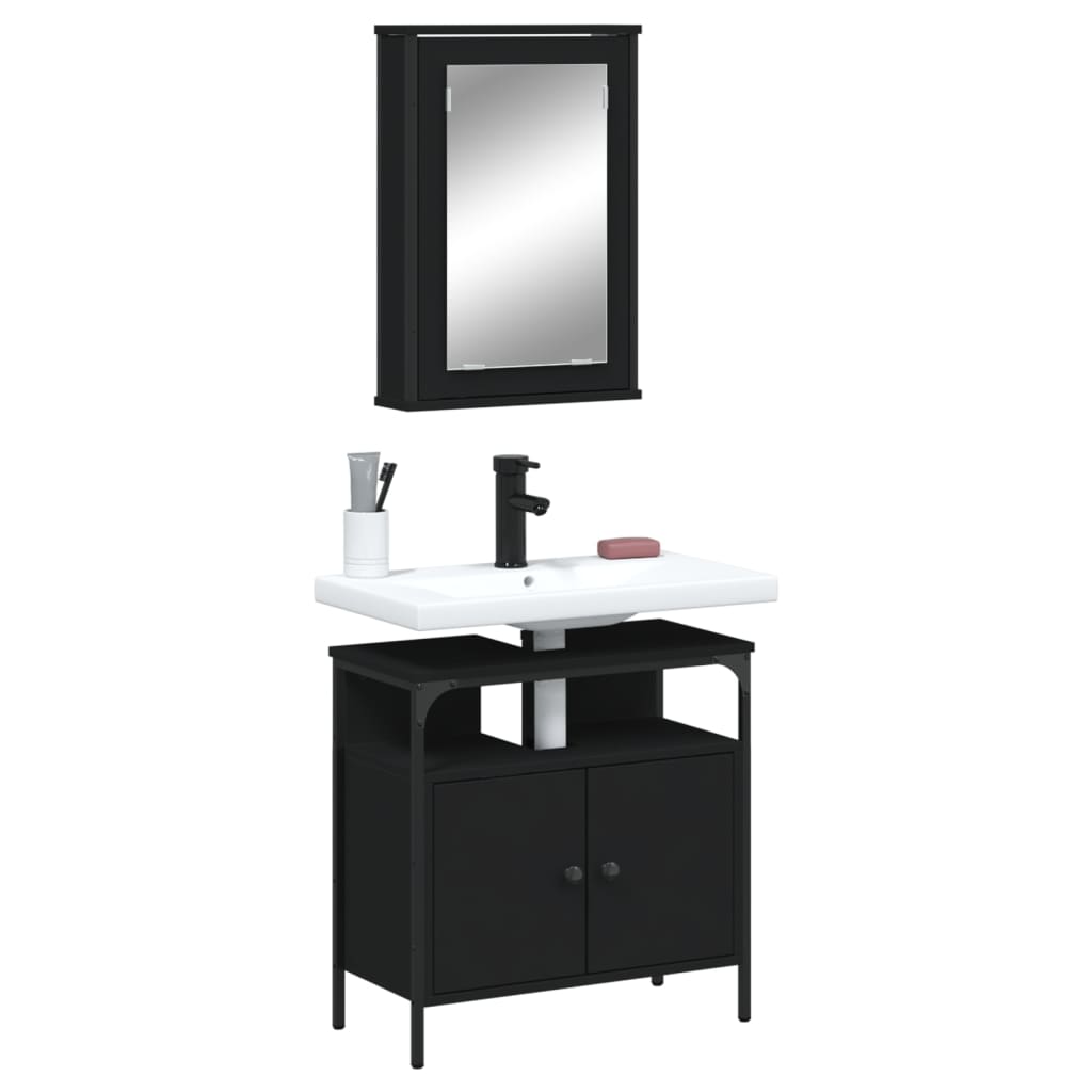 Set Mobilier De Baie, 2 Piese, Stejar Fumuriu, Lemn Prelucrat