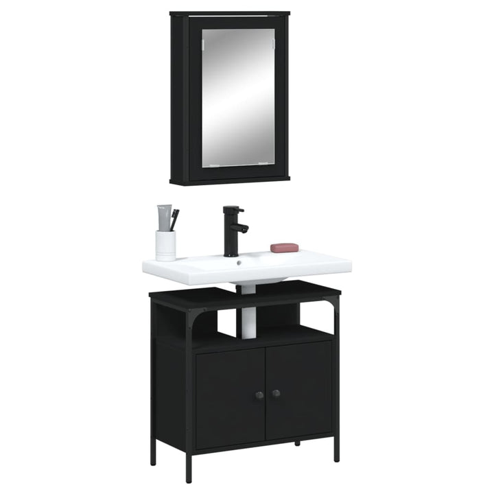 Set Mobilier De Baie, 2 Piese, Stejar Fumuriu, Lemn Prelucrat