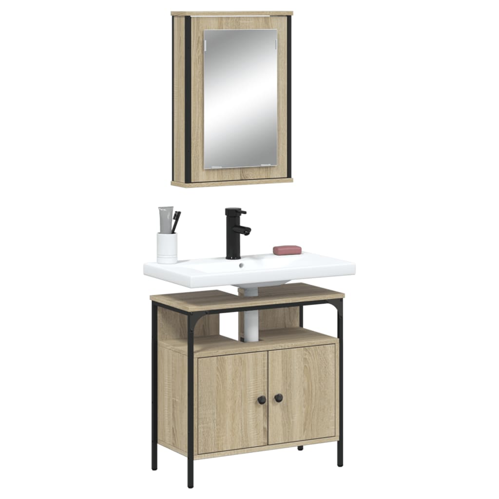 Set Mobilier De Baie, 2 Piese, Stejar Fumuriu, Lemn Prelucrat