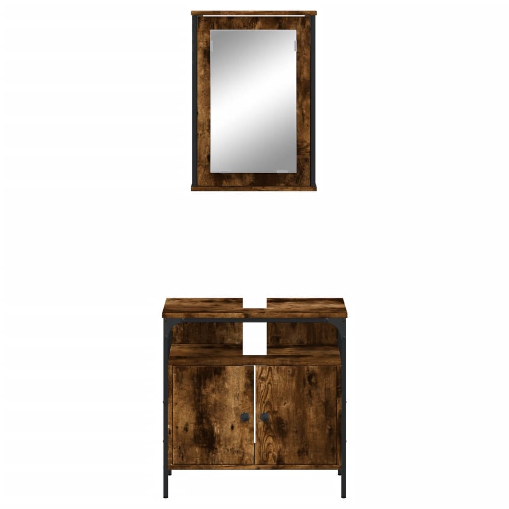 Set Mobilier De Baie, 2 Piese, Stejar Fumuriu, Lemn Prelucrat