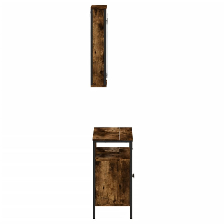 Set Mobilier De Baie, 2 Piese, Stejar Fumuriu, Lemn Prelucrat