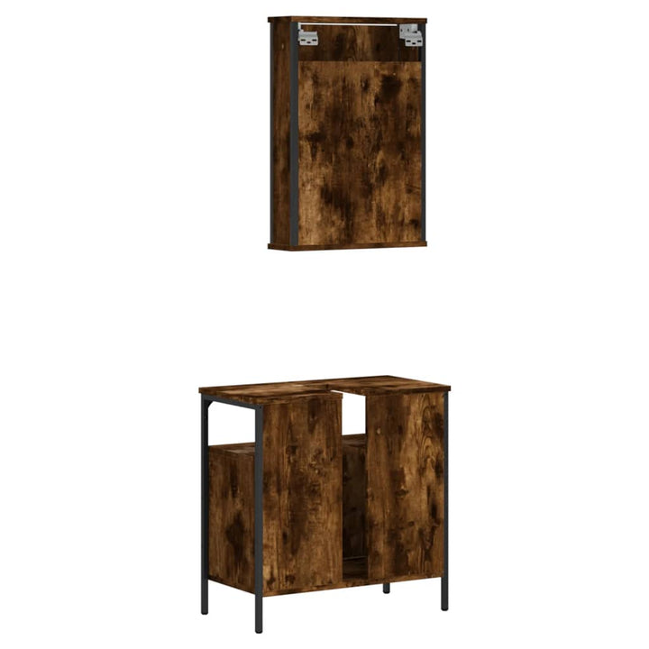 Set Mobilier De Baie, 2 Piese, Stejar Fumuriu, Lemn Prelucrat