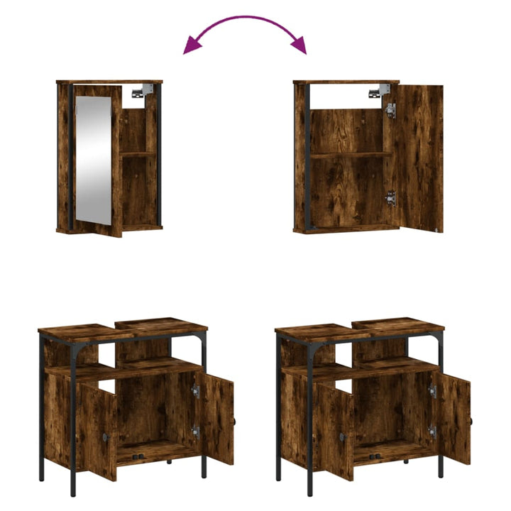 Set Mobilier De Baie, 2 Piese, Stejar Fumuriu, Lemn Prelucrat