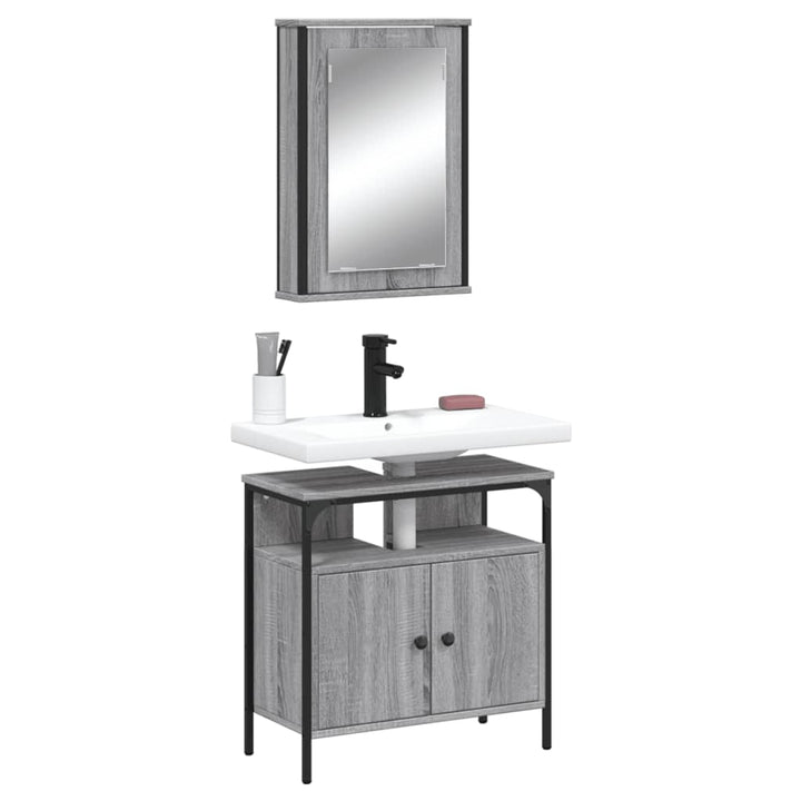 Set Mobilier De Baie, 2 Piese, Stejar Fumuriu, Lemn Prelucrat