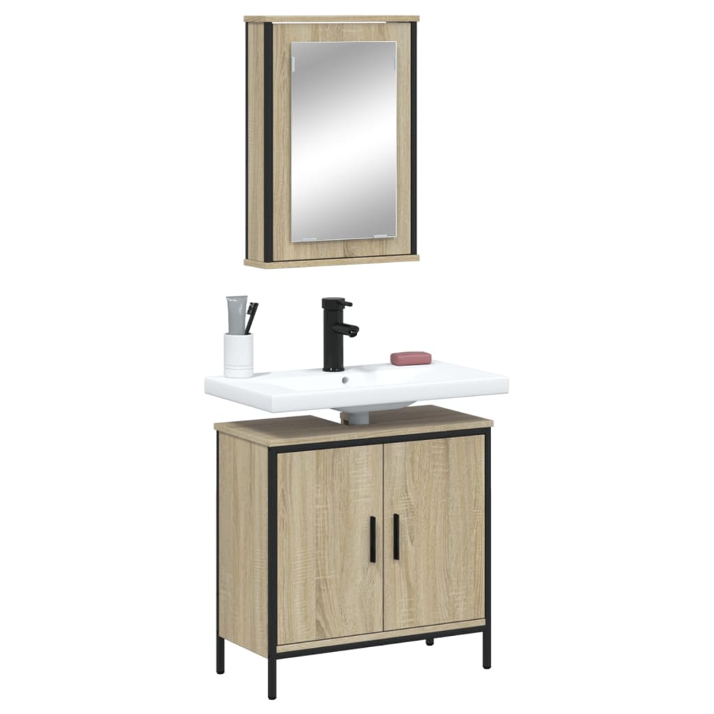 Set Mobilier De Baie, 2 Piese, Stejar Fumuriu, Lemn Prelucrat