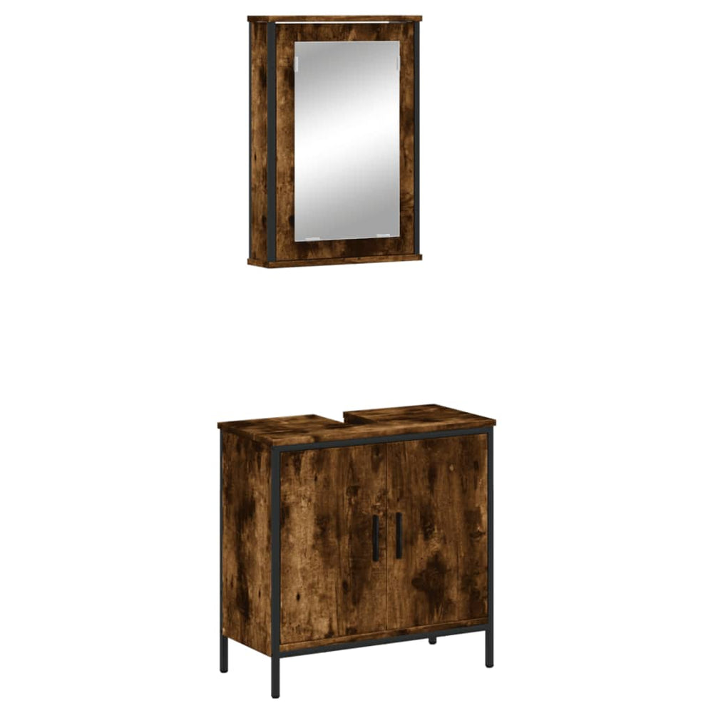 Set Mobilier De Baie, 2 Piese, Stejar Fumuriu, Lemn Prelucrat