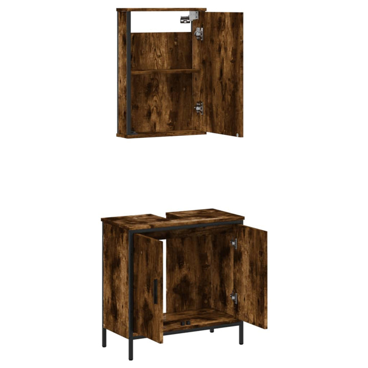 Set Mobilier De Baie, 2 Piese, Stejar Fumuriu, Lemn Prelucrat