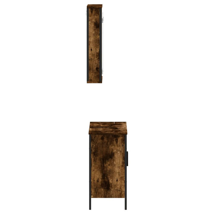 Set Mobilier De Baie, 2 Piese, Stejar Fumuriu, Lemn Prelucrat