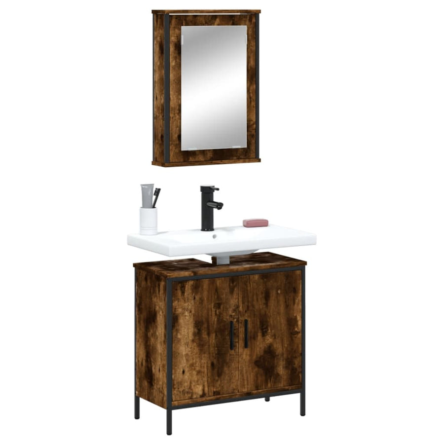 Set Mobilier De Baie, 2 Piese, Stejar Fumuriu, Lemn Prelucrat