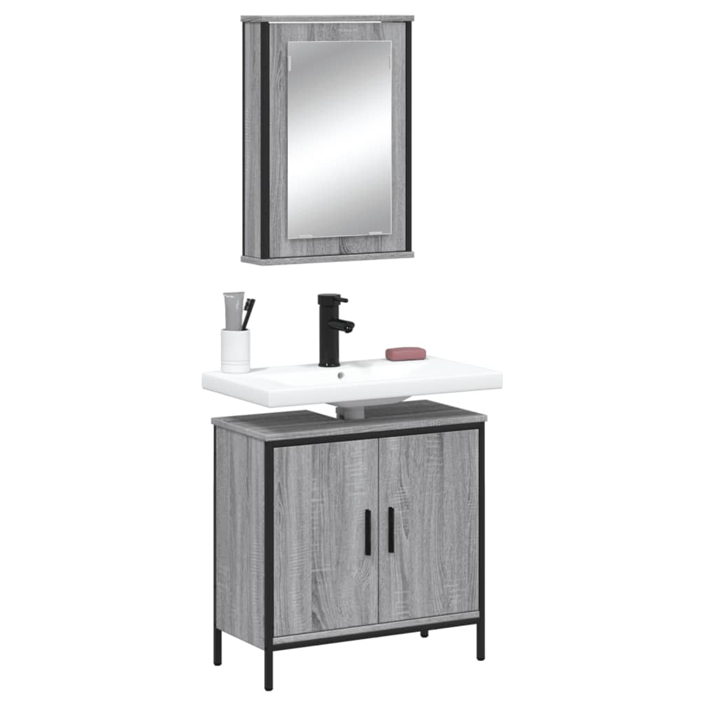 Set Mobilier De Baie, 2 Piese, Stejar Fumuriu, Lemn Prelucrat
