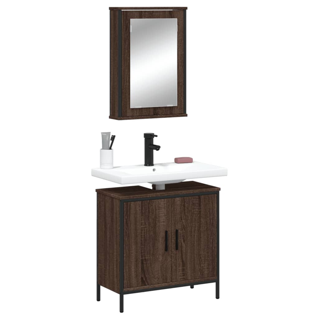 Set Mobilier De Baie, 2 Piese, Stejar Fumuriu, Lemn Prelucrat