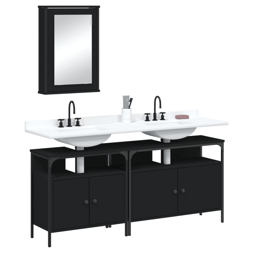 Set Mobilier De Baie, 3 Piese, Stejar Maro, Lemn Prelucrat