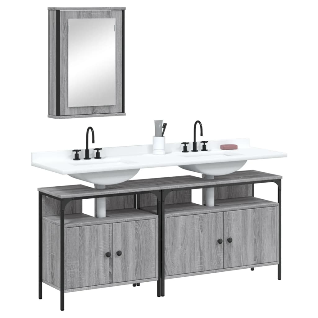 Set Mobilier De Baie, 3 Piese, Stejar Maro, Lemn Prelucrat