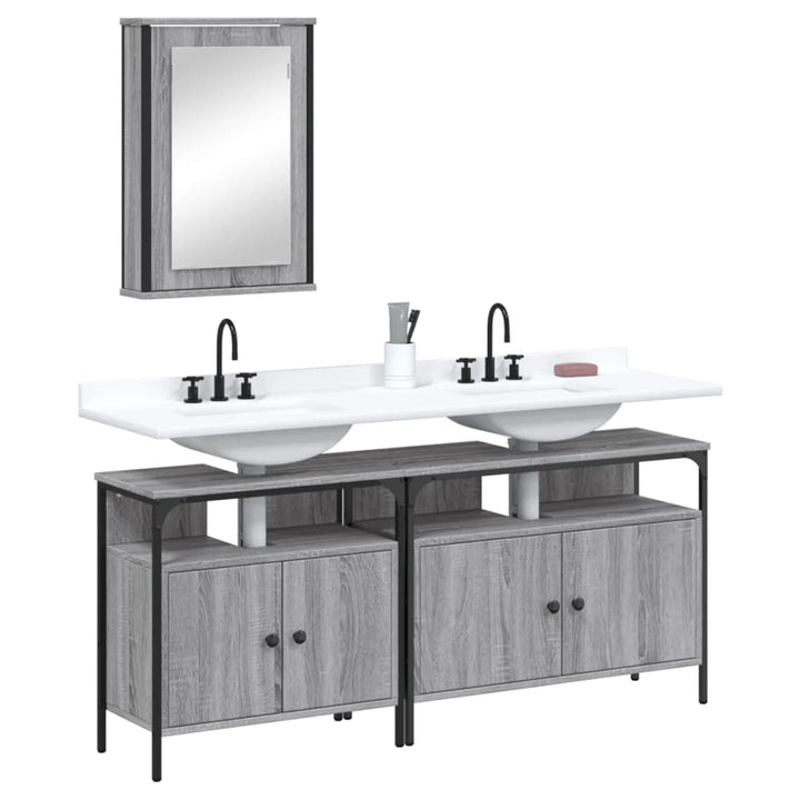 Set Mobilier De Baie, 3 Piese, Stejar Maro, Lemn Prelucrat