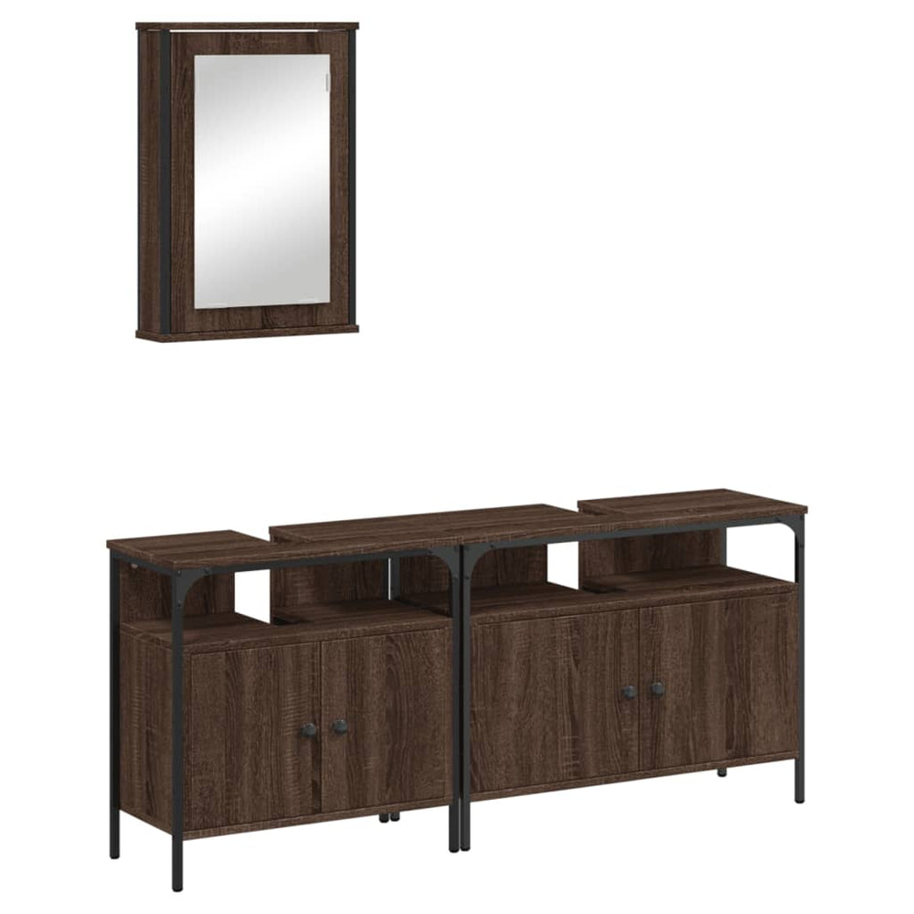 Set Mobilier De Baie, 3 Piese, Stejar Maro, Lemn Prelucrat
