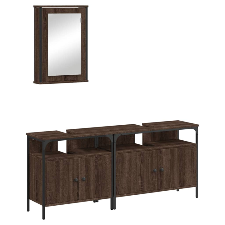 Set Mobilier De Baie, 3 Piese, Stejar Maro, Lemn Prelucrat