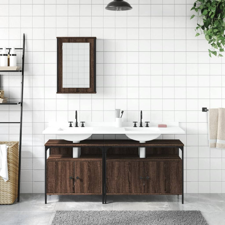 Set Mobilier De Baie, 3 Piese, Stejar Maro, Lemn Prelucrat