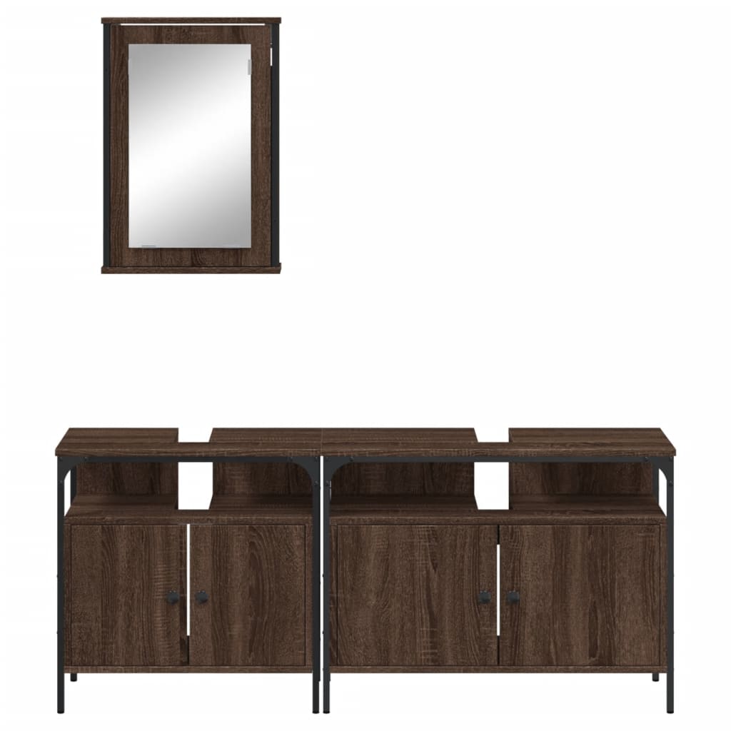 Set Mobilier De Baie, 3 Piese, Stejar Maro, Lemn Prelucrat