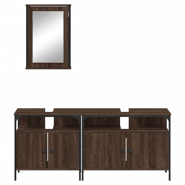 Set Mobilier De Baie, 3 Piese, Stejar Maro, Lemn Prelucrat