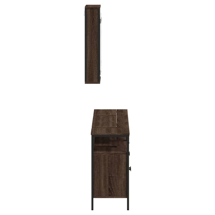 Set Mobilier De Baie, 3 Piese, Stejar Maro, Lemn Prelucrat