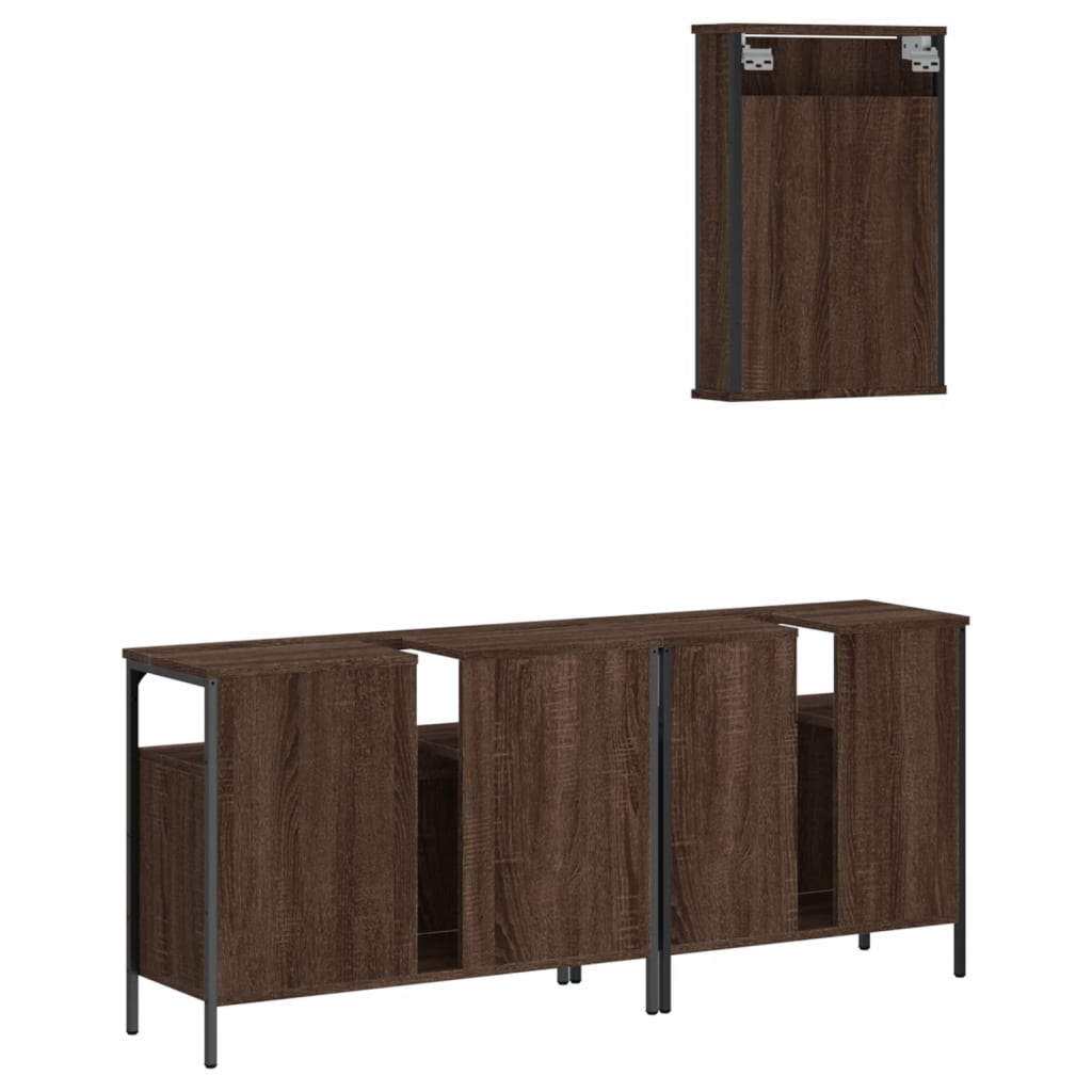 Set Mobilier De Baie, 3 Piese, Stejar Maro, Lemn Prelucrat