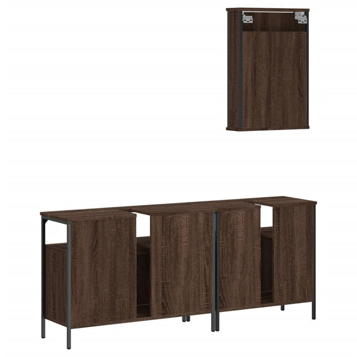 Set Mobilier De Baie, 3 Piese, Stejar Maro, Lemn Prelucrat