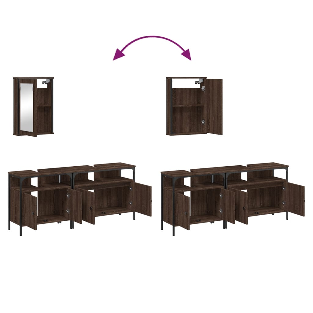 Set Mobilier De Baie, 3 Piese, Stejar Maro, Lemn Prelucrat