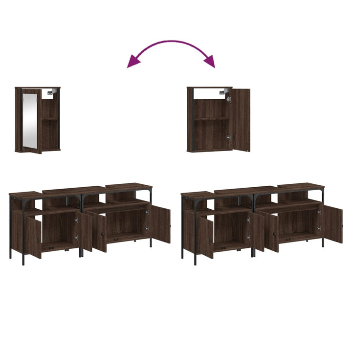 Set Mobilier De Baie, 3 Piese, Stejar Maro, Lemn Prelucrat
