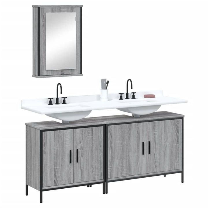 Set Mobilier De Baie, 3 Piese, Stejar Maro, Lemn Prelucrat