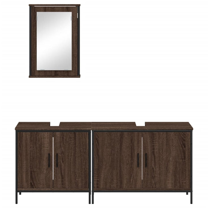 Set Mobilier De Baie, 3 Piese, Stejar Maro, Lemn Prelucrat