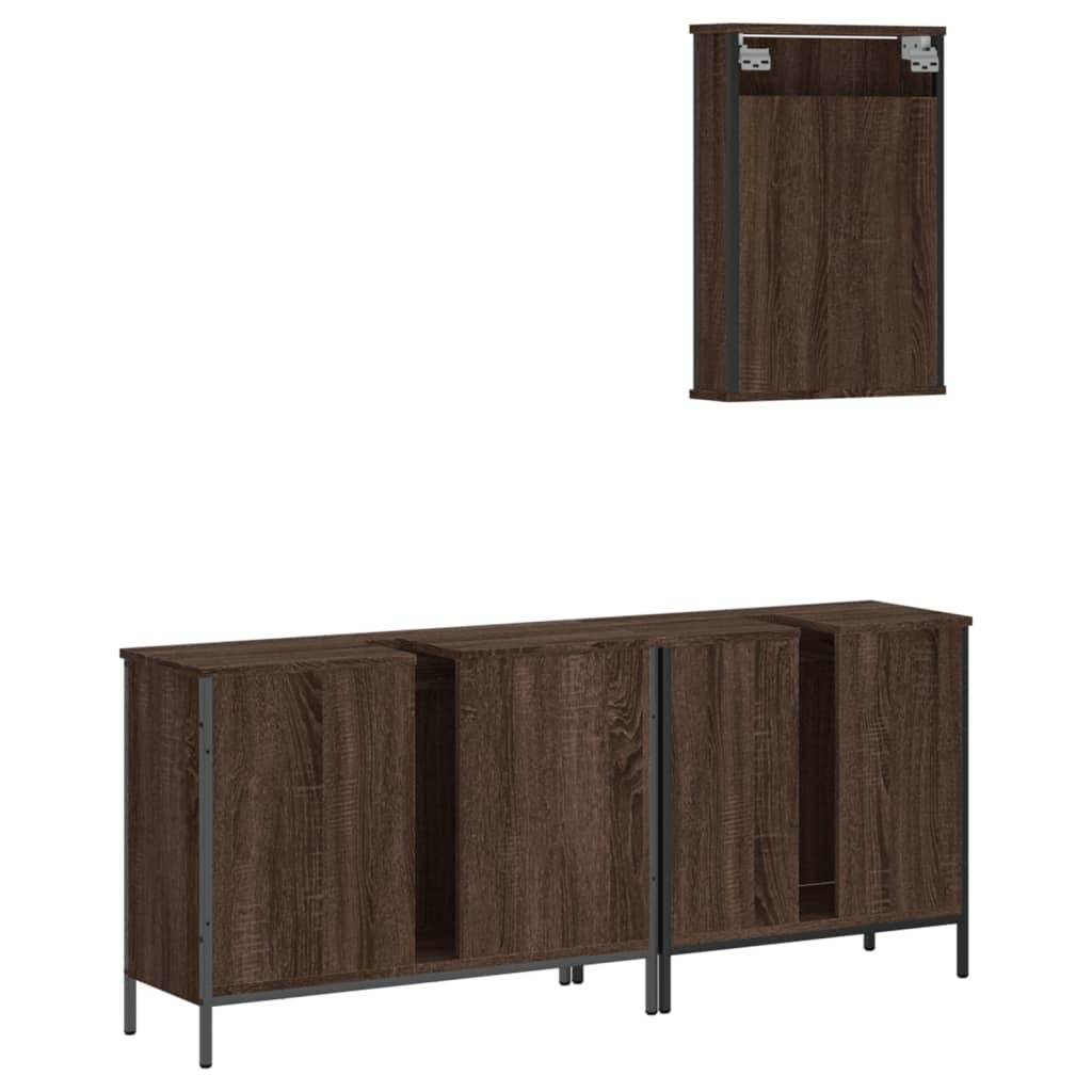 Set Mobilier De Baie, 3 Piese, Stejar Maro, Lemn Prelucrat