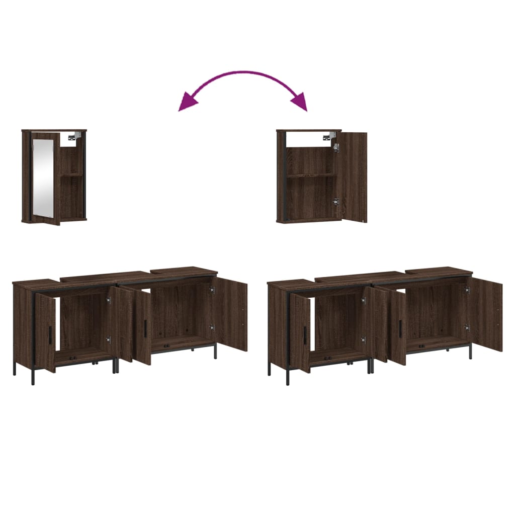 Set Mobilier De Baie, 3 Piese, Stejar Maro, Lemn Prelucrat