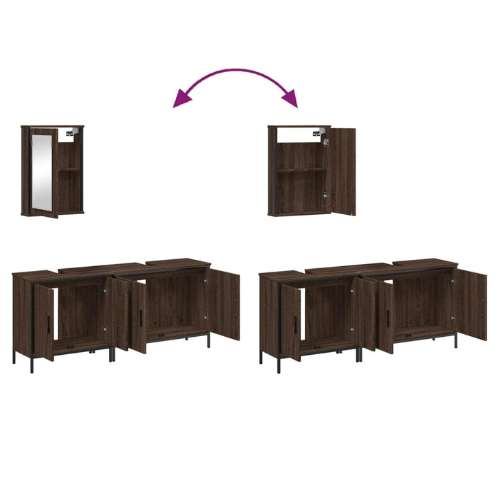 Set Mobilier De Baie, 3 Piese, Stejar Maro, Lemn Prelucrat