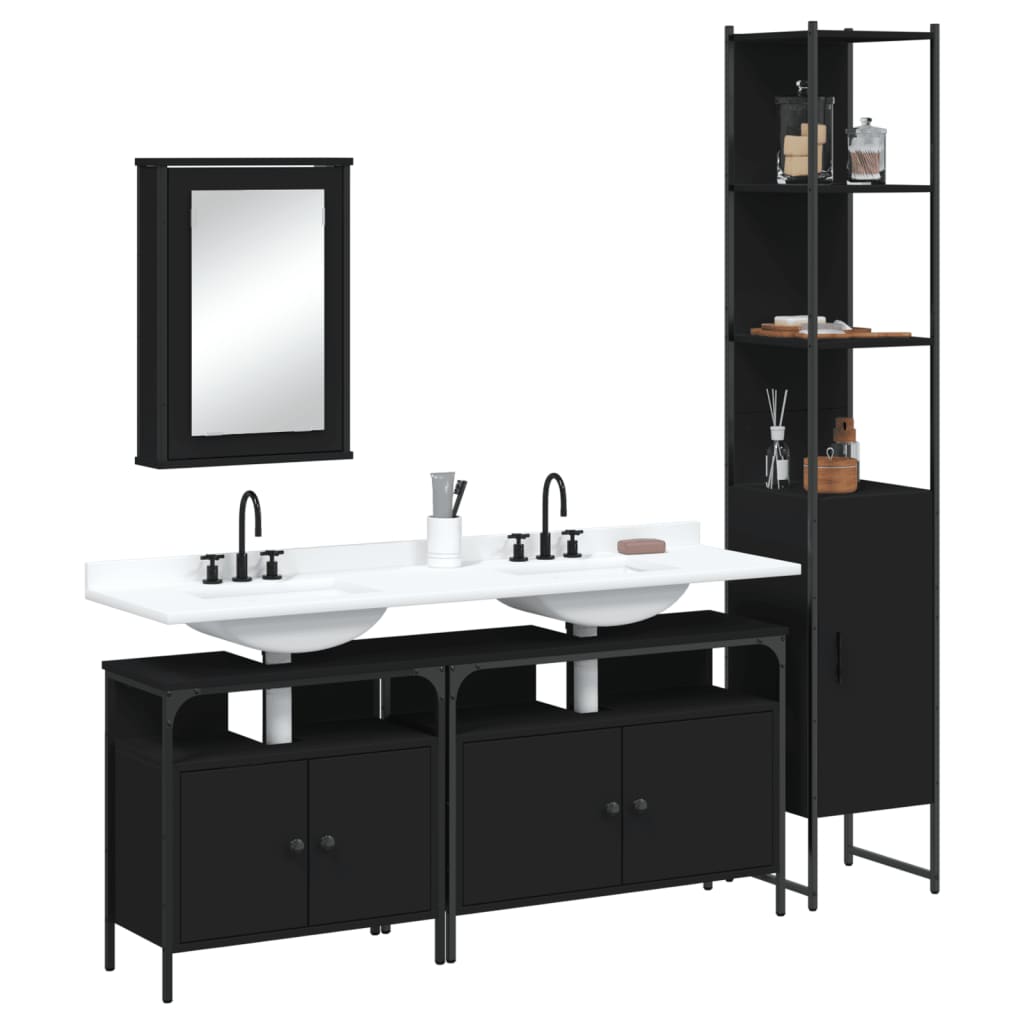 Set Mobilier De Baie, 4 Piese, Gri Sonoma, Lemn Prelucrat