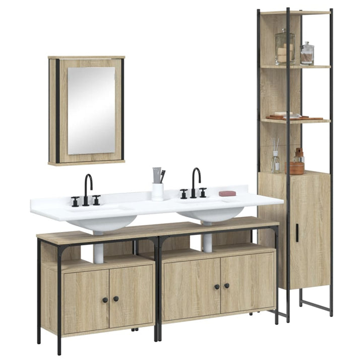 Set Mobilier De Baie, 4 Piese, Gri Sonoma, Lemn Prelucrat