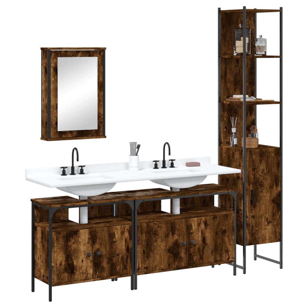 Set Mobilier De Baie, 4 Piese, Gri Sonoma, Lemn Prelucrat
