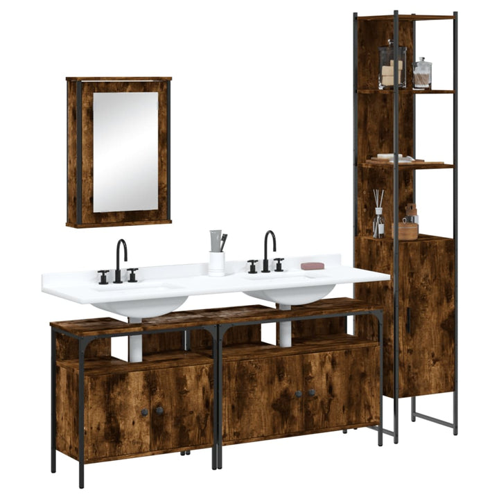 Set Mobilier De Baie, 4 Piese, Gri Sonoma, Lemn Prelucrat