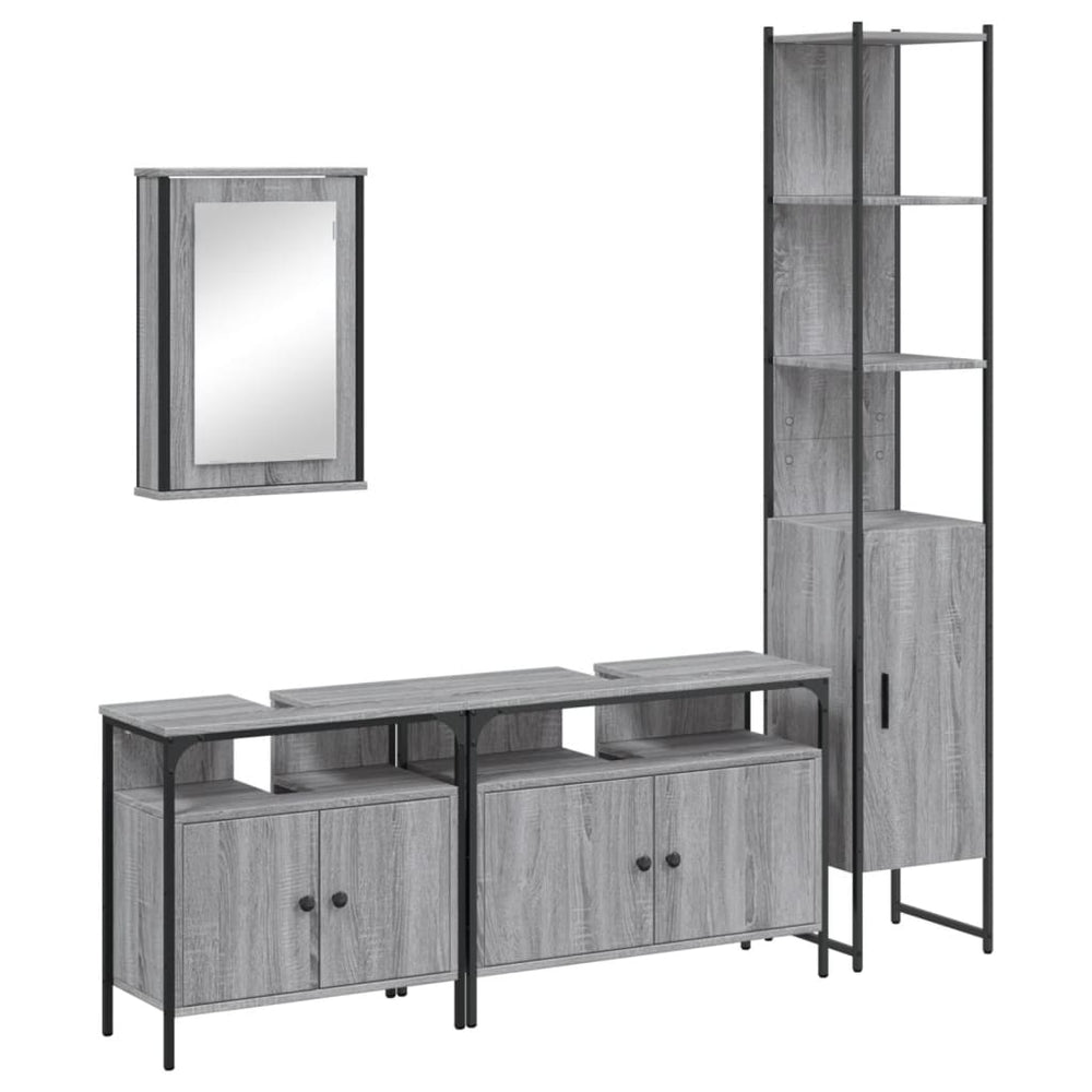 Set Mobilier De Baie, 4 Piese, Gri Sonoma, Lemn Prelucrat