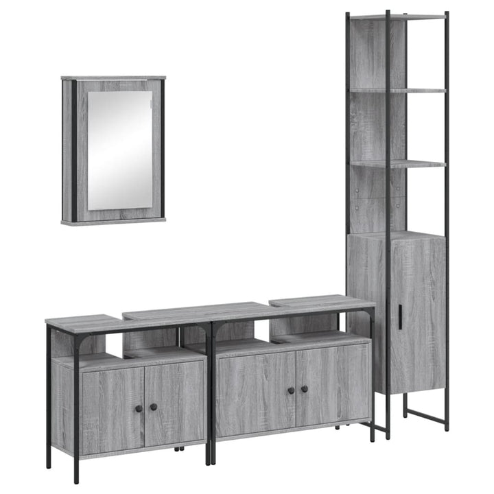 Set Mobilier De Baie, 4 Piese, Gri Sonoma, Lemn Prelucrat