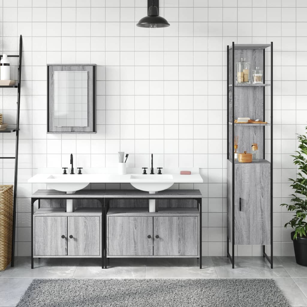 Set Mobilier De Baie, 4 Piese, Gri Sonoma, Lemn Prelucrat