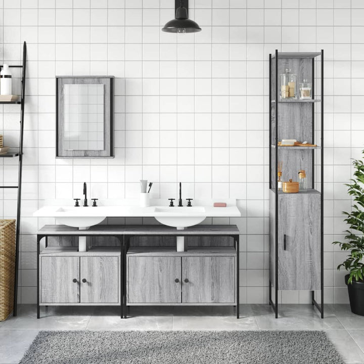 Set Mobilier De Baie, 4 Piese, Gri Sonoma, Lemn Prelucrat