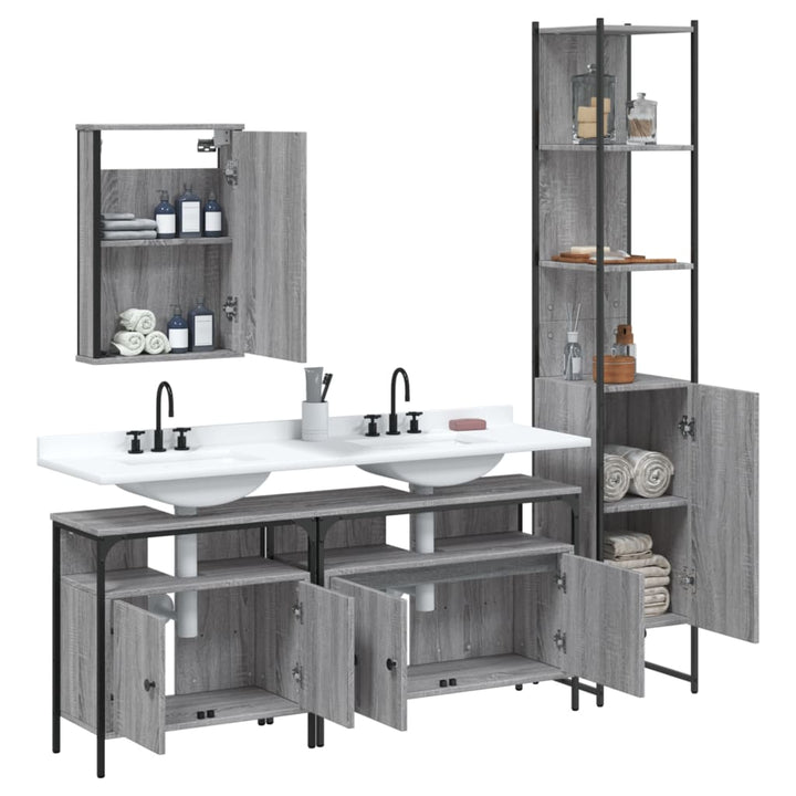 Set Mobilier De Baie, 4 Piese, Gri Sonoma, Lemn Prelucrat