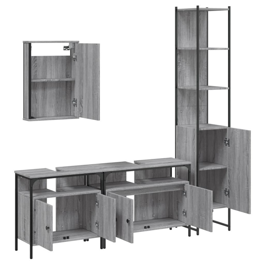 Set Mobilier De Baie, 4 Piese, Gri Sonoma, Lemn Prelucrat