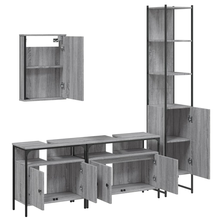 Set Mobilier De Baie, 4 Piese, Gri Sonoma, Lemn Prelucrat