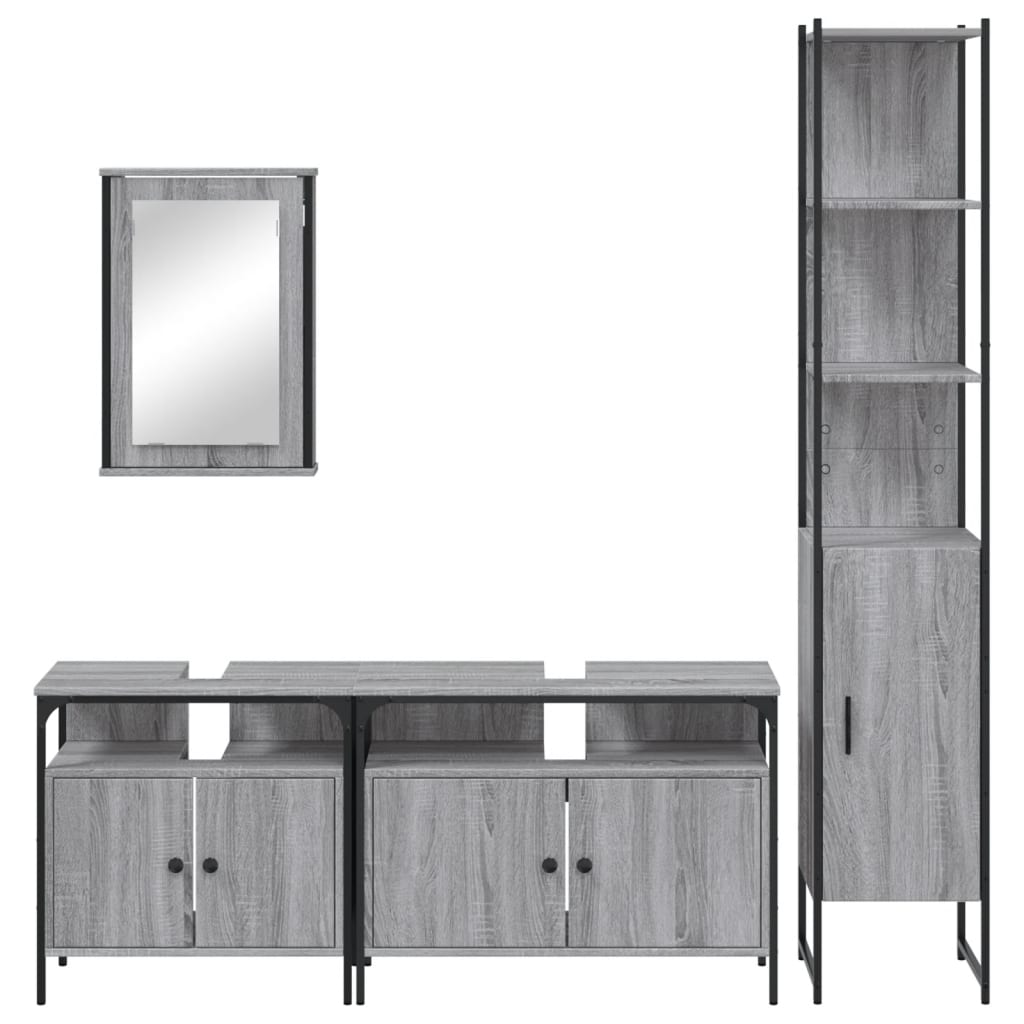 Set Mobilier De Baie, 4 Piese, Gri Sonoma, Lemn Prelucrat