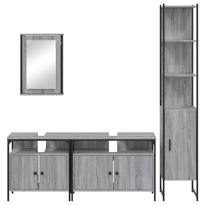 Set Mobilier De Baie, 4 Piese, Gri Sonoma, Lemn Prelucrat